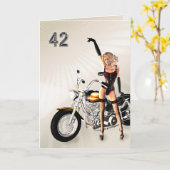 第42回誕生日、バイクとガール カード (黄色い花)