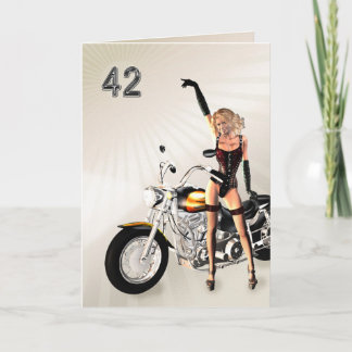 第42回誕生日、バイクとガール カード