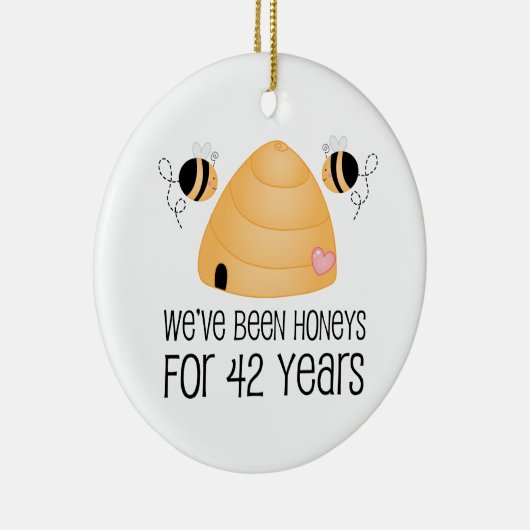 第42記念日のカップルのギフト セラミックオーナメント (右)