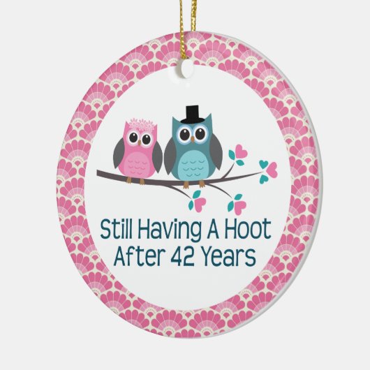 第42記念日のフクロウの結婚記念日のギフト セラミックオーナメント (左)