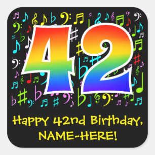 第42誕生日:ミュージカラフルックシンボル,レインボー42 スクエアシール