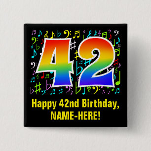 第42誕生日:ミュージカラフルックシンボル,レインボー42 缶バッジ