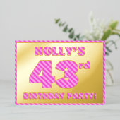 第43回バースデーパーティはっきりした:おもしろい、ピンクストライプ色の# 43 箔招待状 (立ち正面)