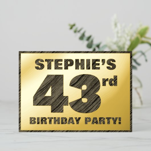 第43回バースデーパーティはっきりした— Wood Grainフェイク文字 箔招待状 (立ち正面)