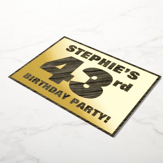 第43回バースデーパーティはっきりした— Wood Grainフェイク文字 箔招待状 (回転した状態)