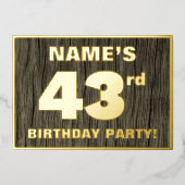 第43回誕生日パーティはっきりしたーフェイク:, Wood Grain Pattern 箔招待状 (正面)