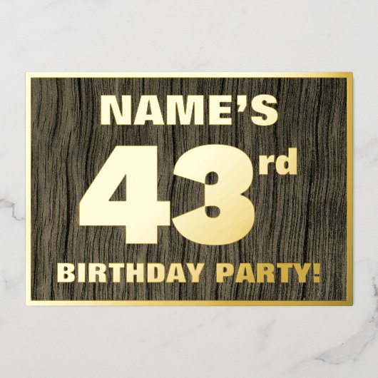 第43回誕生日パーティはっきりしたーフェイク:, Wood Grain Pattern 箔招待状 (正面)