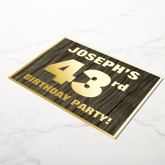 第43回誕生日パーティはっきりしたーフェイク:, Wood Grain Pattern 箔招待状 (回転した状態)