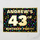 第43回誕生日パーティー – おもしろい、スターカラフルズ・パターン 箔招待状 (正面)