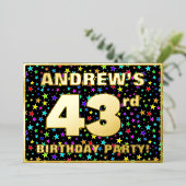 第43回誕生日パーティー – おもしろい、スターカラフルズ・パターン 箔招待状 (立ち正面)