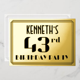 第43回誕生日パーティー：アールデコの外観"43"と名前 箔招待状