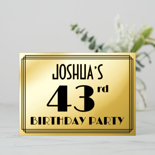 第43回誕生日パーティー – アールデコ検索「43」 +名前 箔招待状 (立ち正面)