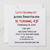 第43誕生日金ゴールドキャンドルとバルーンメタリック 招待状 (裏面)