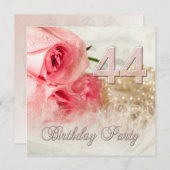 第44回バースデーパーティーの招待、バラと真珠 招待状 (正面/裏面)
