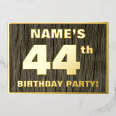 第44回バースデーパーティーはっきりした:，木目フェイク模様 箔招待状 (正面)