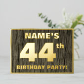 第44回バースデーパーティーはっきりした:，木目フェイク模様 箔招待状 (立ち正面)