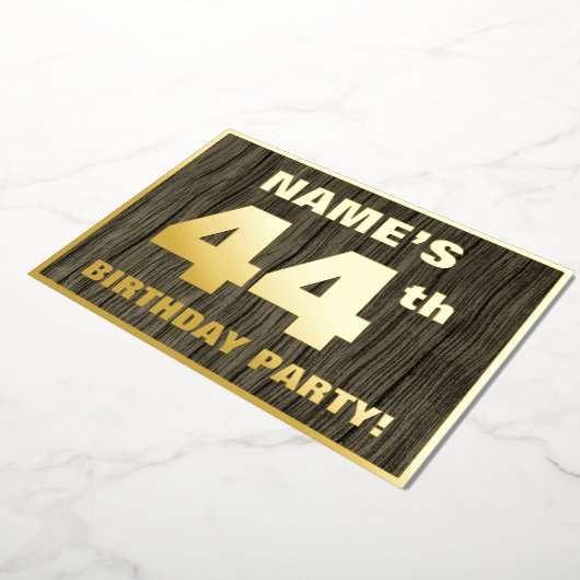 第44回バースデーパーティーはっきりした:,木目フェイク模様 箔招待状 (回転した状態)