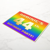 第44回誕生日パーティー:おもしろいカラフル、レインボーパターン 箔招待状 (回転した状態)