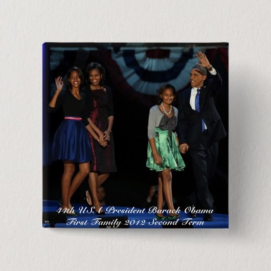 第44米国大統領のな家族の正方形ボタン 缶バッジ (正面)