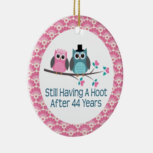 第44記念日のフクロウの結婚記念日のギフト セラミックオーナメント (右)