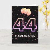 第44誕生日風船と紙吹雪 カード (黄色い花)