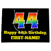 第44誕生日～おもしろいカラフル,, 鮮やか, Rainbow 44 ラージペーパーバッグ (正面)
