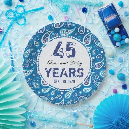 第45サファイアの結婚記念日のペイズリーパターン ペーパープレート (パーティー)