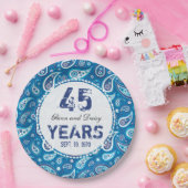 第45サファイアの結婚記念日のペイズリーパターン ペーパープレート (パーティー)