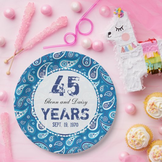 第45サファイアの結婚記念日のペイズリーパターン ペーパープレート (パーティー)
