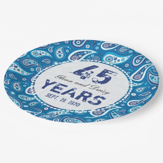 第45サファイアの結婚記念日のペイズリーパターン ペーパープレート (アングル)