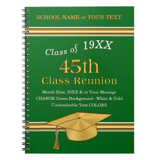 第45パーソナライズされた級懇親会ギフト、グリーン金ゴールド ノートブック (正面)