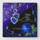 第45回サファイアブルーグリッターとバラ記念日 スクエア壁時計 (正面)