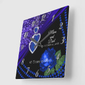 第45回サファイアブルーグリッターとバラ記念日 スクエア壁時計 (傾斜)