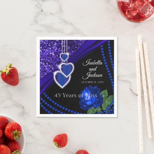 第45回サファイアブルーグリッターとバラ記念日 スタンダードカクテルナプキン (インサイチュ)