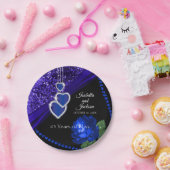 第45回サファイアブルーグリッターとバラ記念日 ペーパープレート (パーティー)