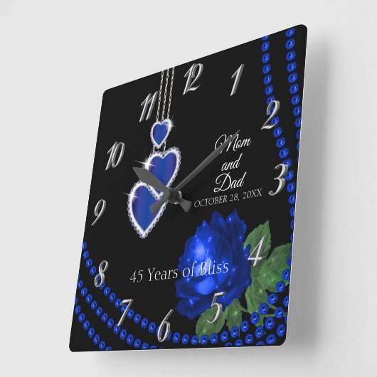 第45回サファイアブルーバラ記念日 スクエア壁時計 (傾斜)