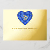 第45回サファイアブルー結婚ズ記念日ハート 箔招待状 (正面)