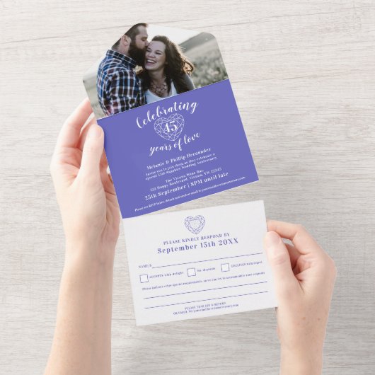 第45回サファイア結婚記念日RSVPフォトブルー オールインワン招待状 (貼ってはがせる)