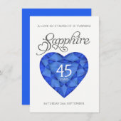 第45回サファイヤ結婚の強いハート水色ブルー 招待状 (正面/裏面)