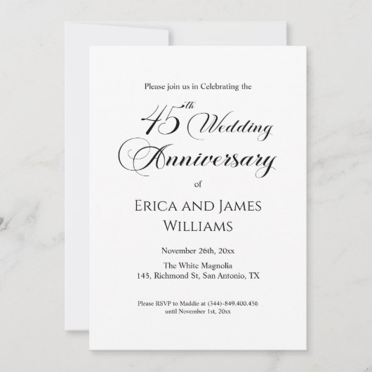 第45回サファイヤ結婚の記念日のスクリプエレガントト 招待状 (正面)