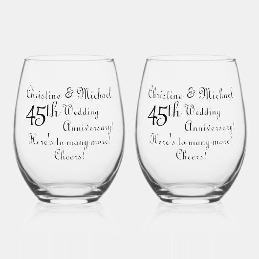 第45回サファイヤ結婚の記念日の署名原稿 ステムなしワイングラス (正面)