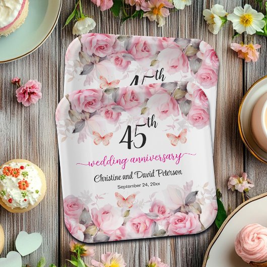第45回サファイヤ結婚の記念日赤面バラ ペーパープレート
