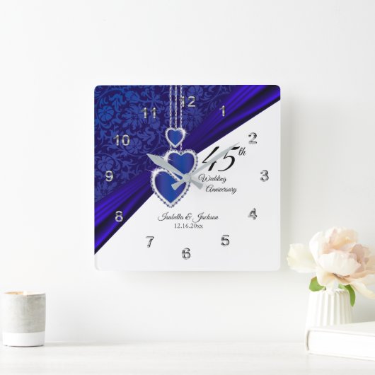 第45回サファイヤ結婚の記念日 スクエア壁時計 (ホーム)