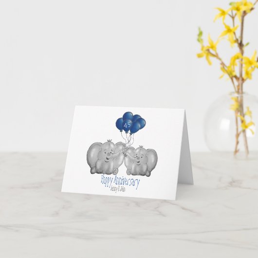 第45回サファイヤ結婚ー記念日エレファントカード カード (黄色い花)