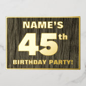 第45回誕生日パーティーはっきりした：木目フェイク模様 箔招待状 (正面)