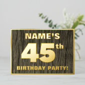 第45回誕生日パーティーはっきりした：木目フェイク模様 箔招待状 (立ち正面)