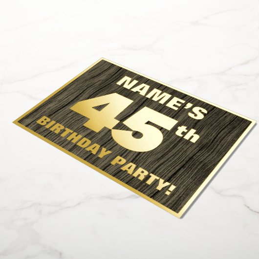 第45回誕生日パーティーはっきりした：木目フェイク模様 箔招待状 (回転した状態)