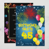 第45回誕生日パーティーへの招待(バルーン付き) 招待状 (正面/裏面)