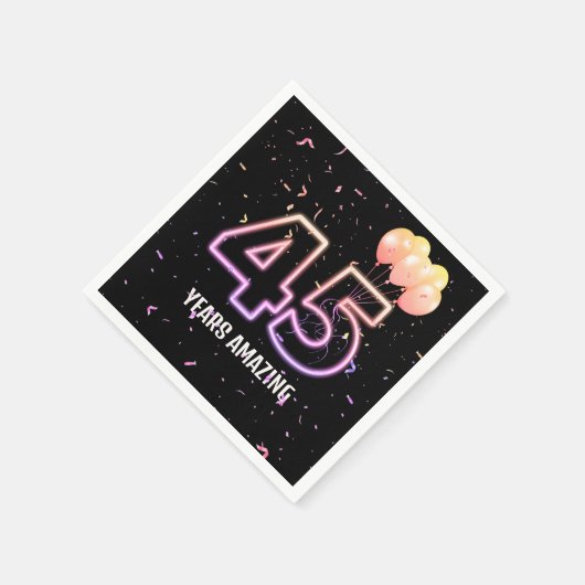 第45回誕生日パーティー風船と紙吹雪 スタンダードカクテルナプキン (角)