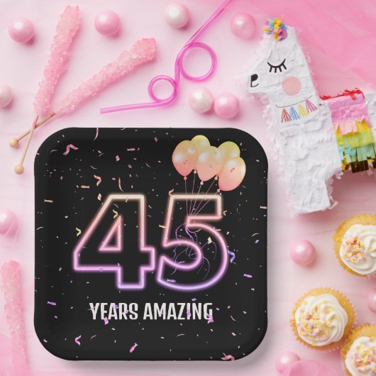 第45回誕生日パーティー風船と紙吹雪 ペーパープレート (パーティー)